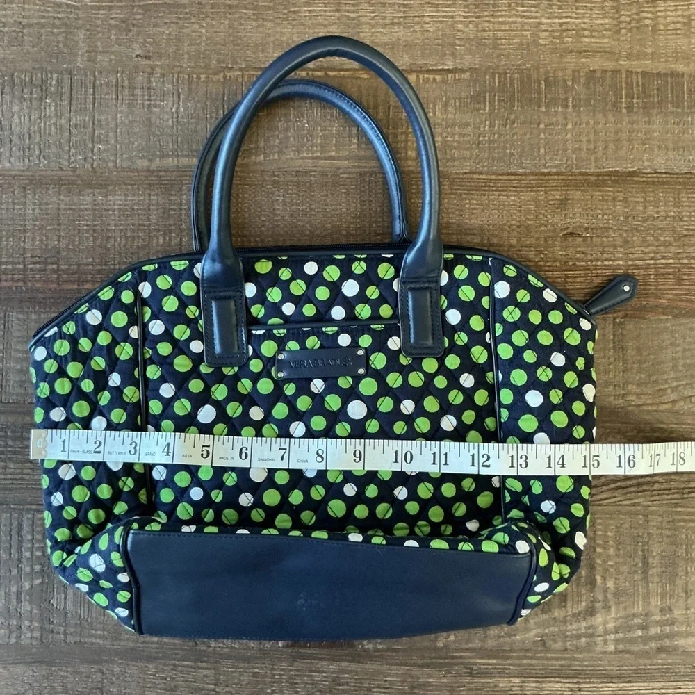 Vera Bradley Large Quilted Tote Bag Navy Green Dot Print